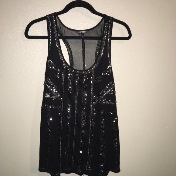 Express - Black Sequined Top sz L - Picture 3 of 5
